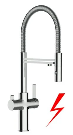 Niederdruck 3 Wege Wasserhahn Küchenarmatur Spültischmischer FC Verchromt, Mit 360° Schwenkbarem Stahlfeder Auslauf Und Abnehmbare 2 Strahl Handbrause