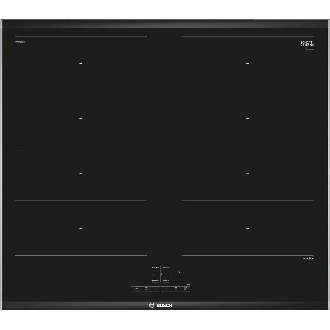 Bosch Serie 4 NXX675CB1E Kochfeld Schwarz, Edelstahl Integriert Zonen-Induktionskochfeld 4 Zone(n) 2 Bosch Serie 4 NXX675CB1E Kochfeld Schwarz, Edelstahl Integriert Zonen-Induktionskochfeld 4 Zone(n)